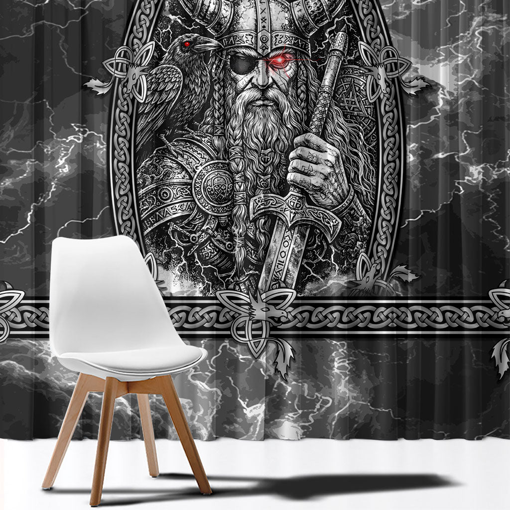 Viking Warrior Raven Axe Vegvisir Window Curtain Odin Warrior Nordic Runic Engraved Illustration Style