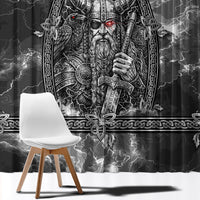 Viking Warrior Raven Axe Vegvisir Window Curtain Odin Warrior Nordic Runic Engraved Illustration Style