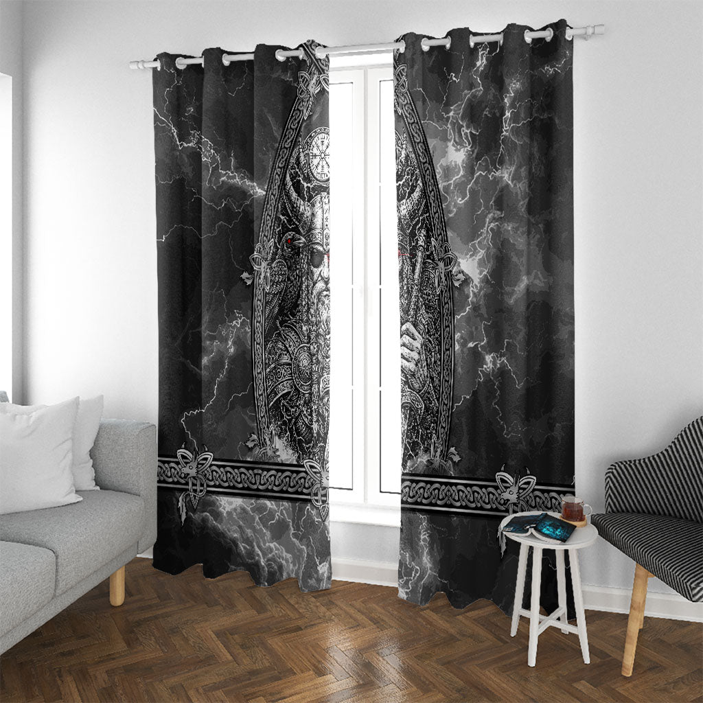Viking Warrior Raven Axe Vegvisir Window Curtain Odin Warrior Nordic Runic Engraved Illustration Style