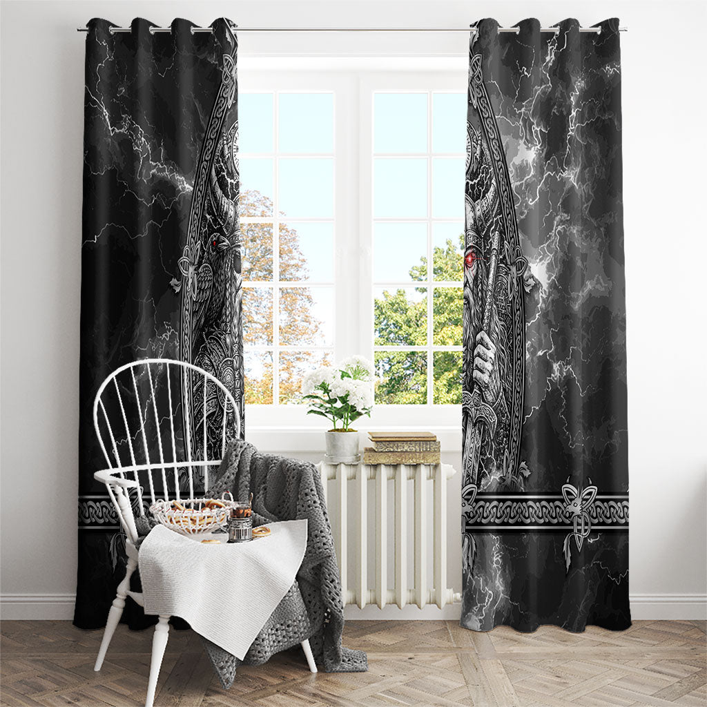 Viking Warrior Raven Axe Vegvisir Window Curtain Odin Warrior Nordic Runic Engraved Illustration Style