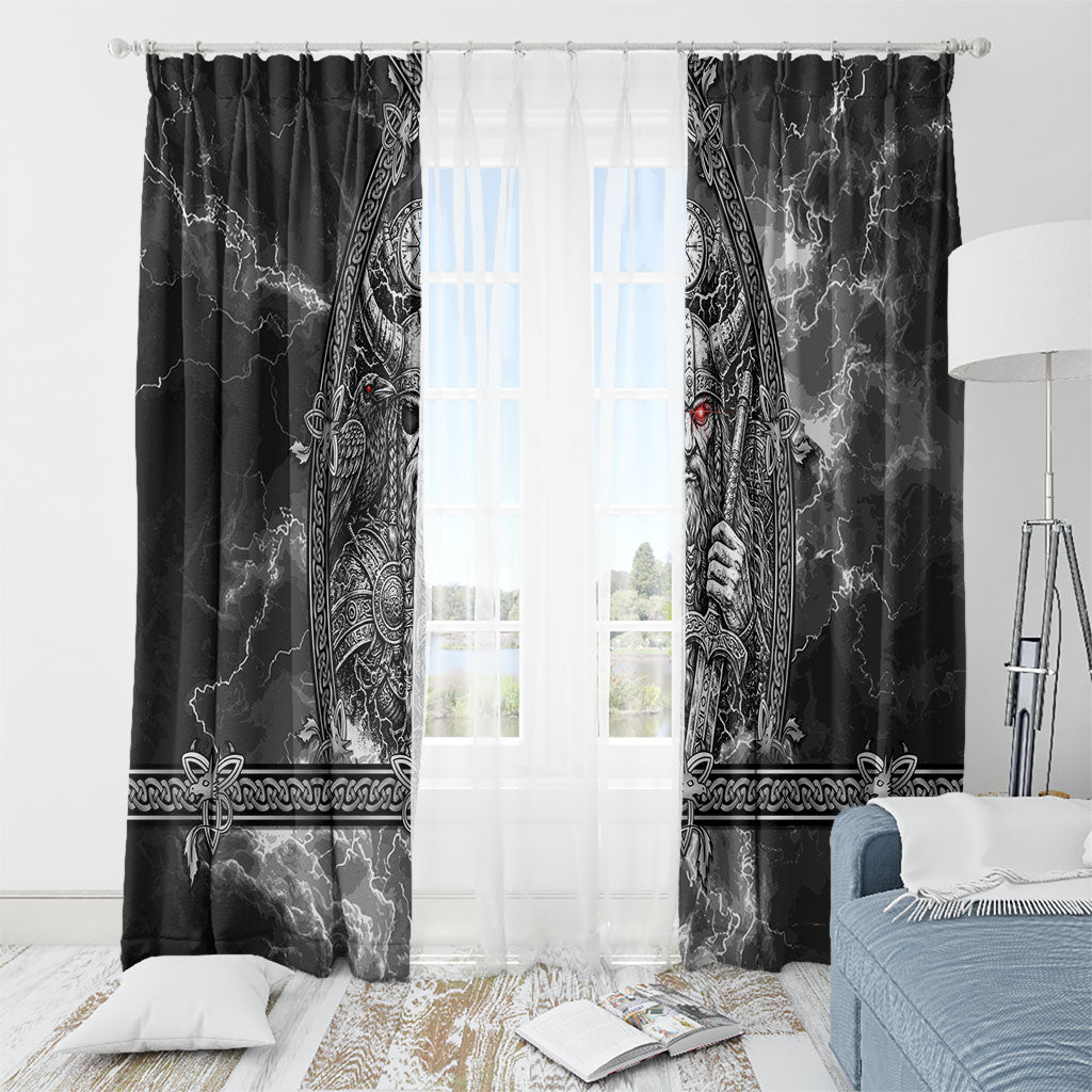 Viking Warrior Raven Axe Vegvisir Window Curtain Odin Warrior Nordic Runic Engraved Illustration Style