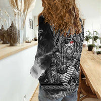 Viking Warrior Raven Axe Vegvisir Women Casual Shirt Odin Warrior Nordic Runic Engraved Illustration Style