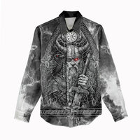 Viking Warrior Raven Axe Vegvisir Women Casual Shirt Odin Warrior Nordic Runic Engraved Illustration Style