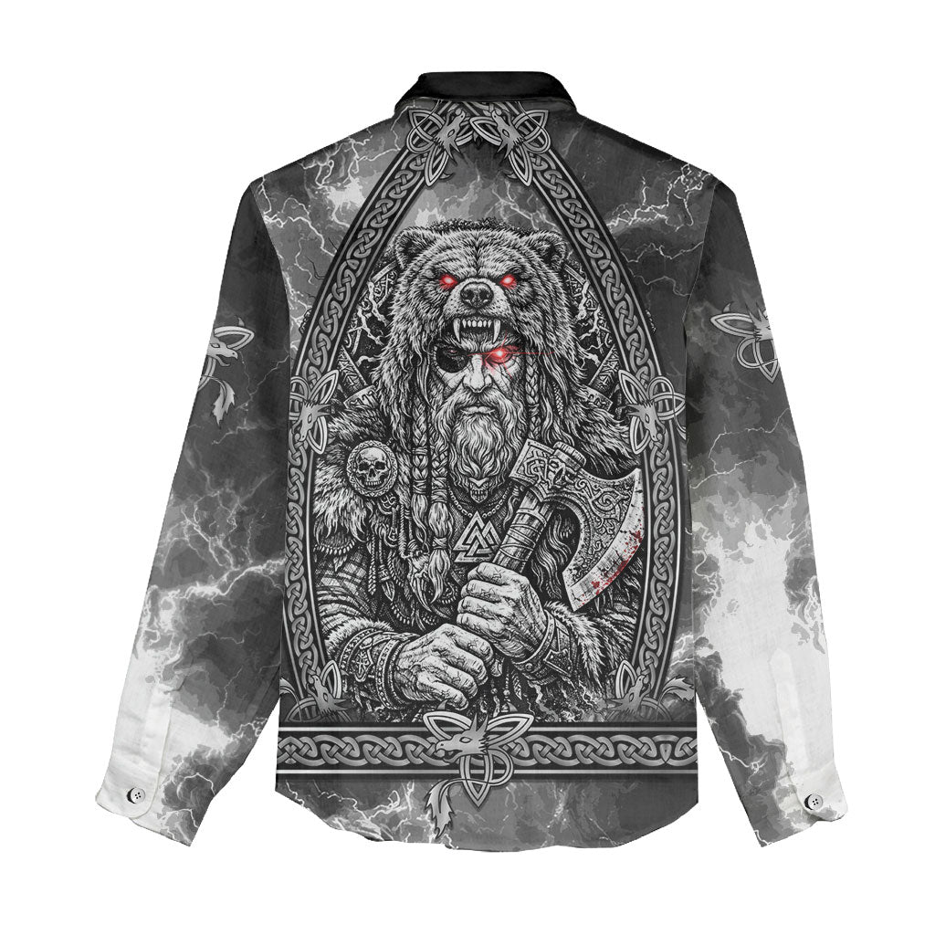 Viking Warrior Raven Axe Vegvisir Women Casual Shirt Odin Warrior Nordic Runic Engraved Illustration Style