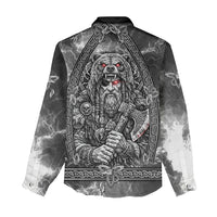Viking Warrior Raven Axe Vegvisir Women Casual Shirt Odin Warrior Nordic Runic Engraved Illustration Style