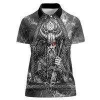 Viking Warrior Raven Axe Vegvisir Women Polo Shirt Odin Warrior Nordic Runic Engraved Illustration Style