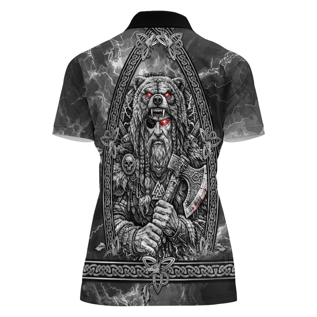 Viking Warrior Raven Axe Vegvisir Women Polo Shirt Odin Warrior Nordic Runic Engraved Illustration Style