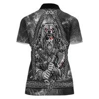 Viking Warrior Raven Axe Vegvisir Women Polo Shirt Odin Warrior Nordic Runic Engraved Illustration Style