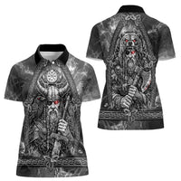 Viking Warrior Raven Axe Vegvisir Women Polo Shirt Odin Warrior Nordic Runic Engraved Illustration Style
