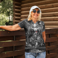 Viking Warrior Raven Axe Vegvisir Women Polo Shirt Odin Warrior Nordic Runic Engraved Illustration Style