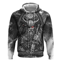Viking Warrior Raven Axe Vegvisir Zip Hoodie Odin Warrior Nordic Runic Engraved Illustration Style