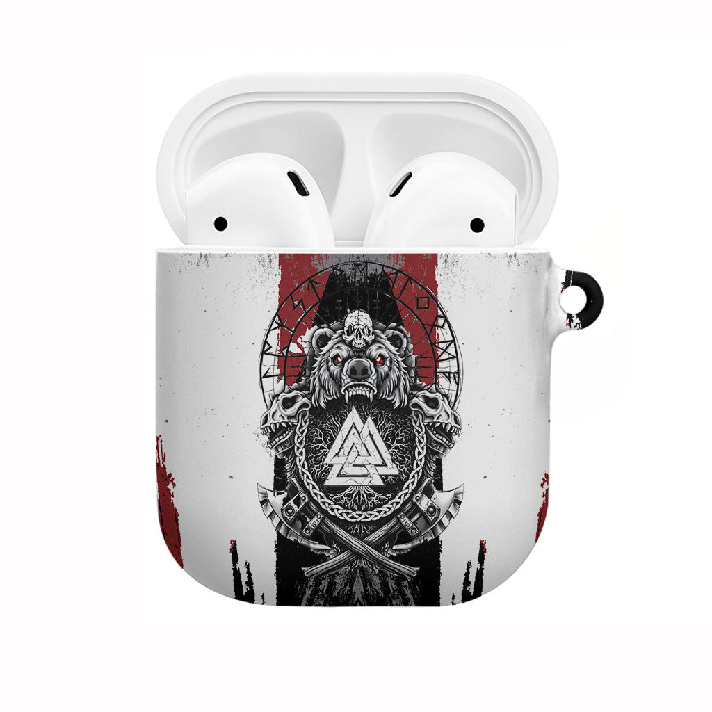 Viking Berserker Bear Valknut Vegvisir AirPods Case Nordic Runic Warrior Engraving Style