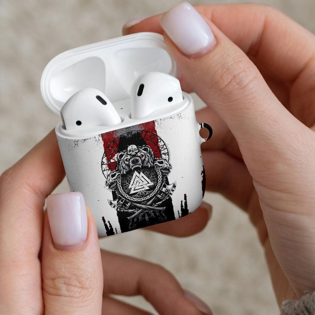 Viking Berserker Bear Valknut Vegvisir AirPods Case Nordic Runic Warrior Engraving Style