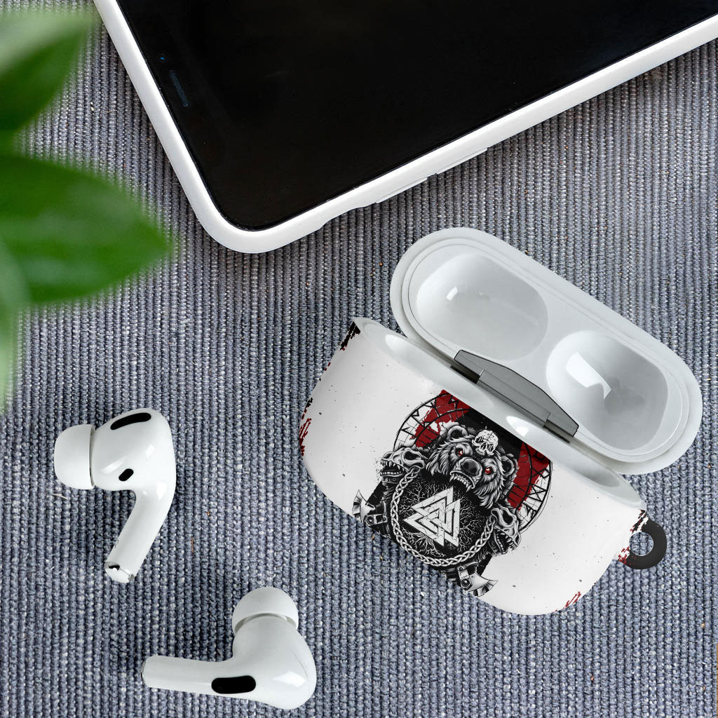 Viking Berserker Bear Valknut Vegvisir AirPods Case Nordic Runic Warrior Engraving Style