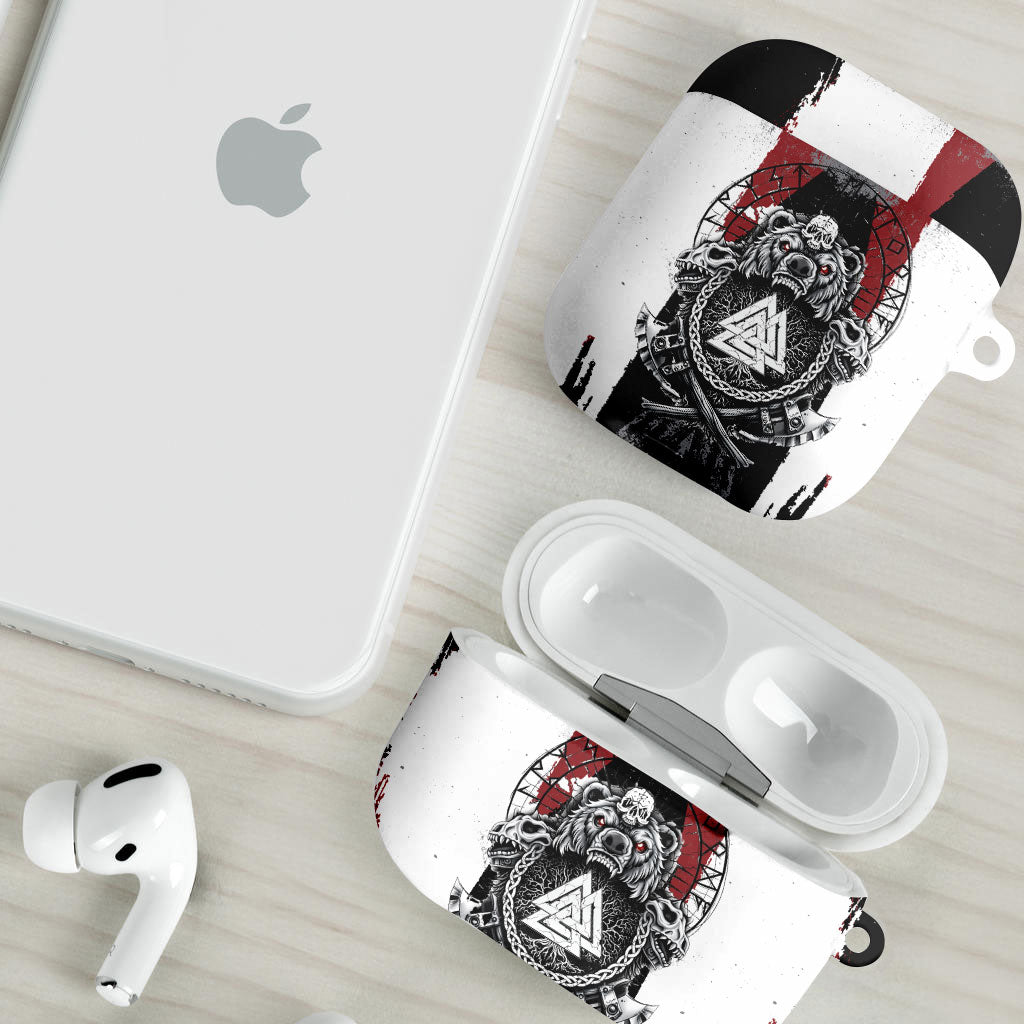 Viking Berserker Bear Valknut Vegvisir AirPods Case Nordic Runic Warrior Engraving Style