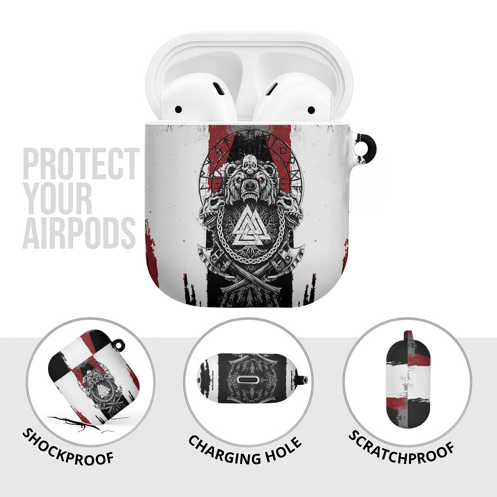Viking Berserker Bear Valknut Vegvisir AirPods Case Nordic Runic Warrior Engraving Style
