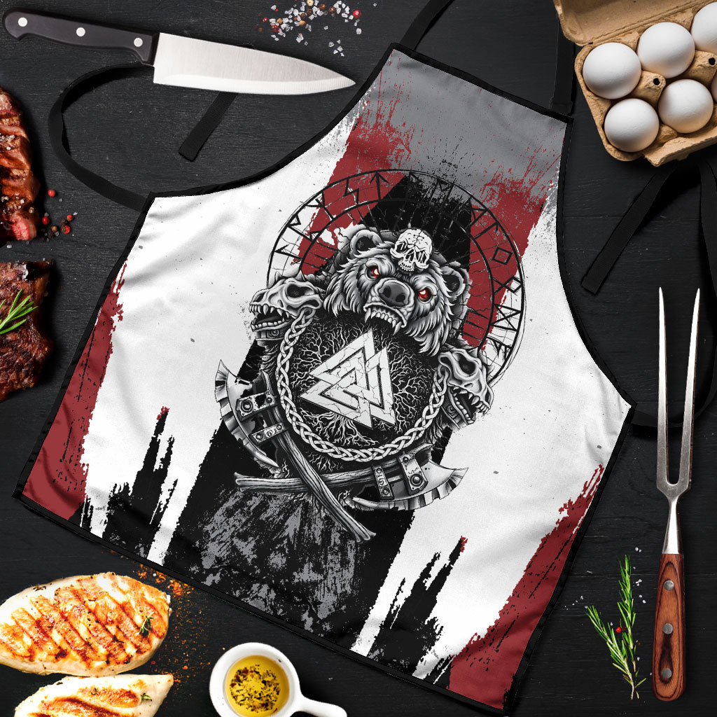 Viking Berserker Bear Valknut Vegvisir Apron Nordic Runic Warrior Engraving Style