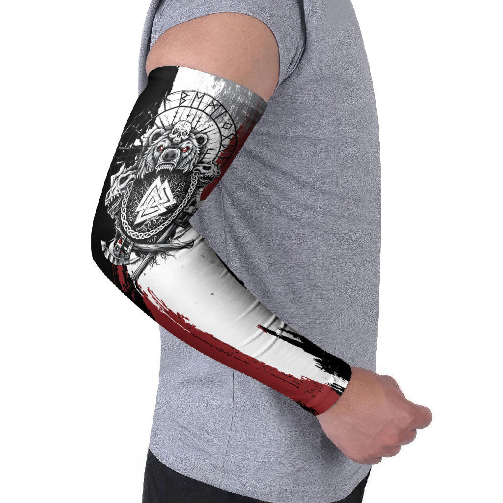 Viking Berserker Bear Valknut Vegvisir Arm Sleeves Nordic Runic Warrior Engraving Style