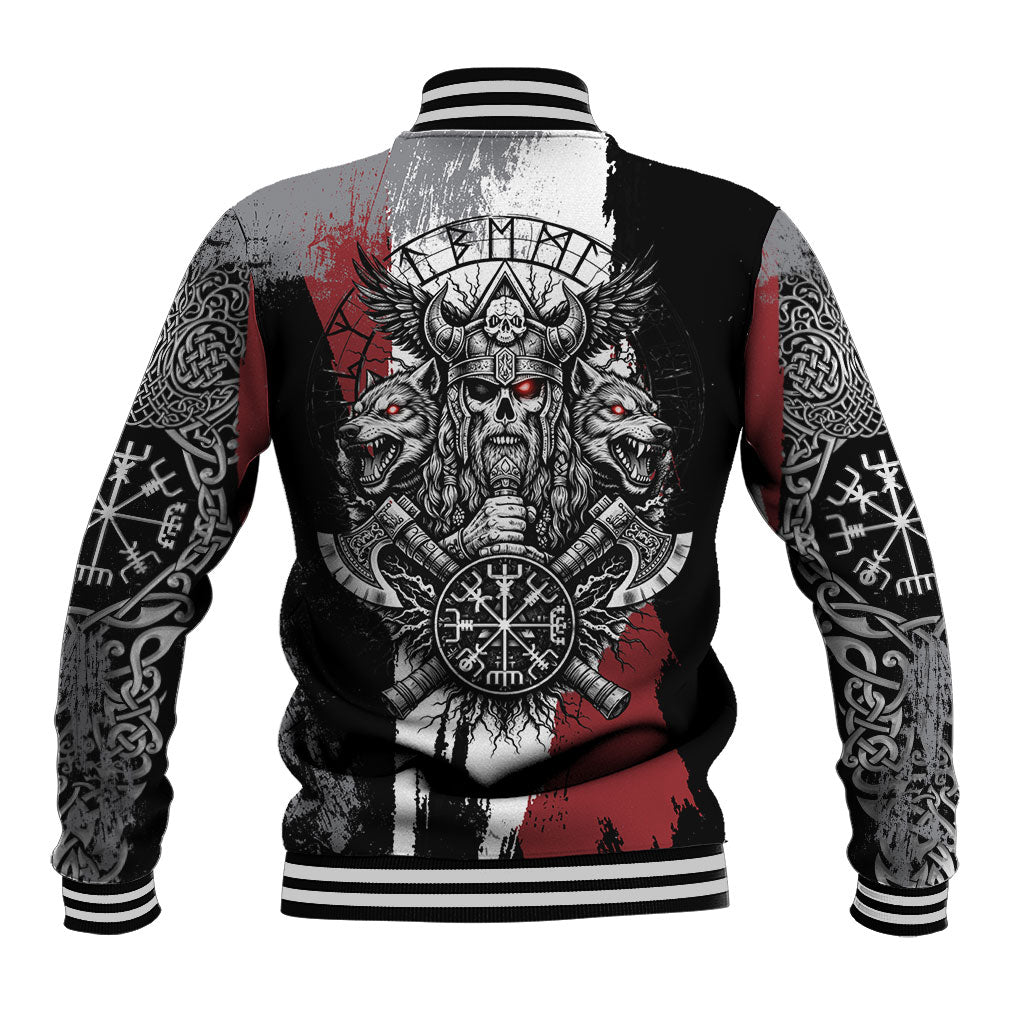 Viking Berserker Bear Valknut Vegvisir Baseball Jacket Nordic Runic Warrior Engraving Style