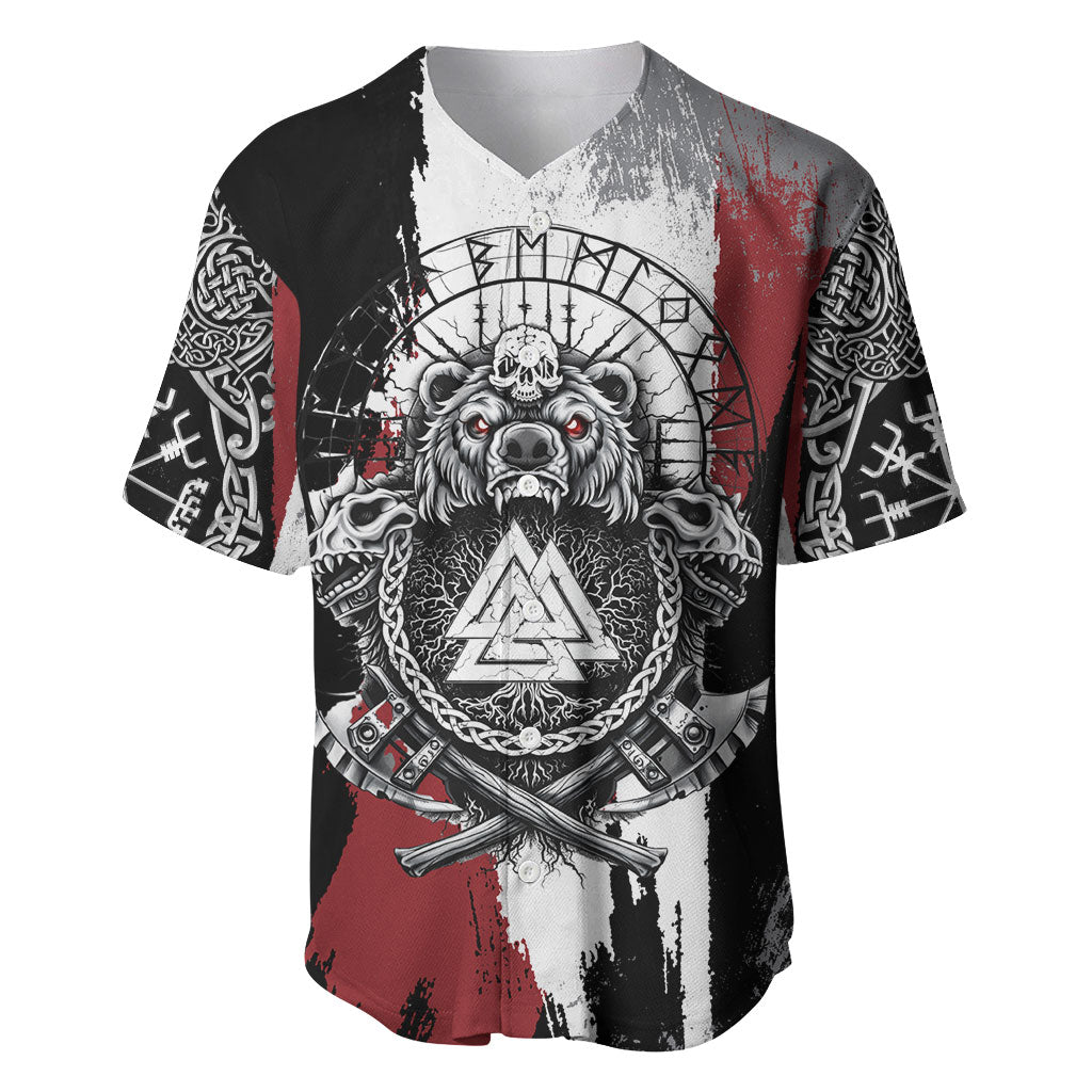 Viking Berserker Bear Valknut Vegvisir Baseball Jersey Nordic Runic Warrior Engraving Style