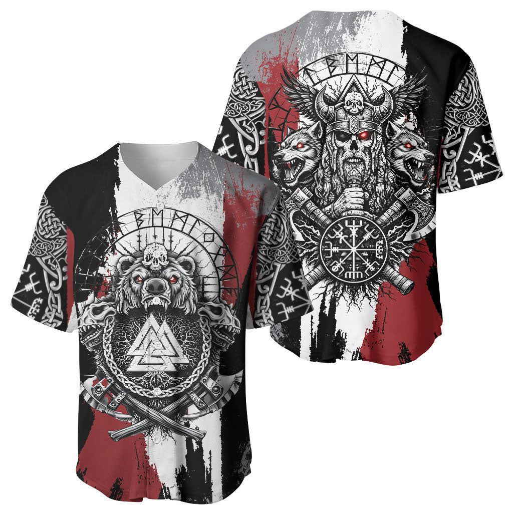 Viking Berserker Bear Valknut Vegvisir Baseball Jersey Nordic Runic Warrior Engraving Style