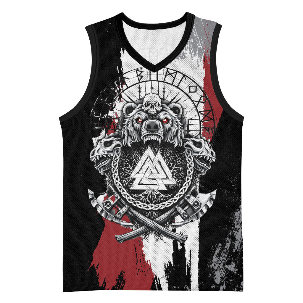 Viking Berserker Bear Valknut Vegvisir Basketball Jersey Nordic Runic Warrior Engraving Style