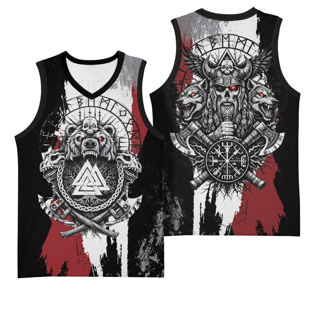 Viking Berserker Bear Valknut Vegvisir Basketball Jersey Nordic Runic Warrior Engraving Style