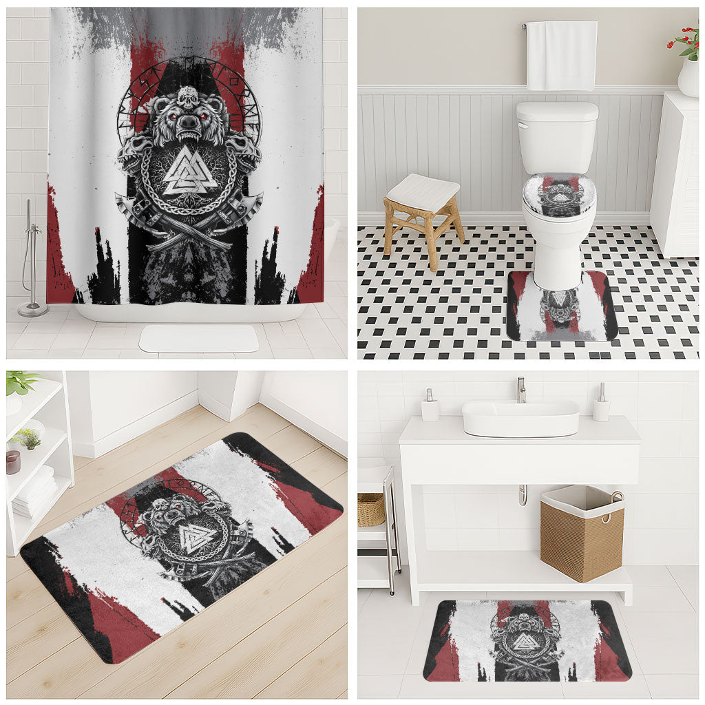 Viking Berserker Bear Valknut Vegvisir Bathroom Set Nordic Runic Warrior Engraving Style
