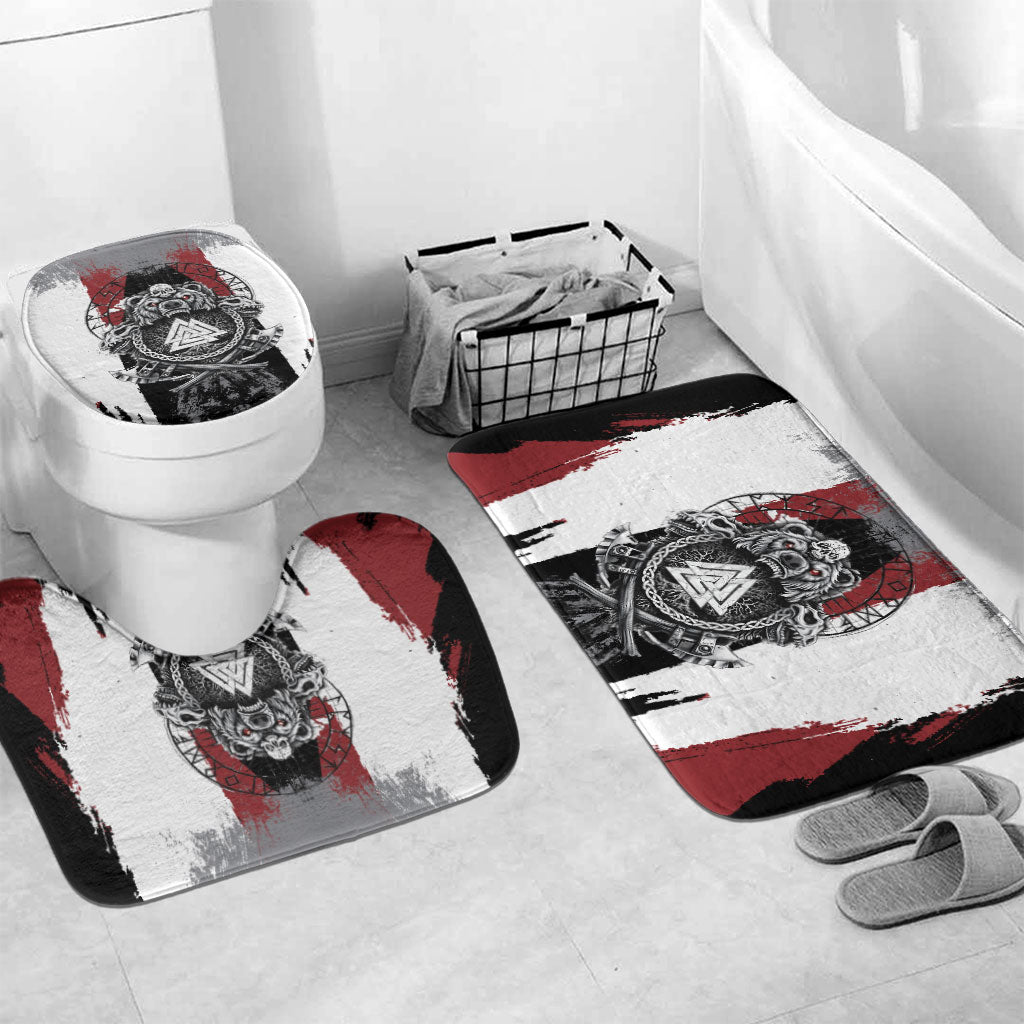Viking Berserker Bear Valknut Vegvisir Bathroom Set Nordic Runic Warrior Engraving Style