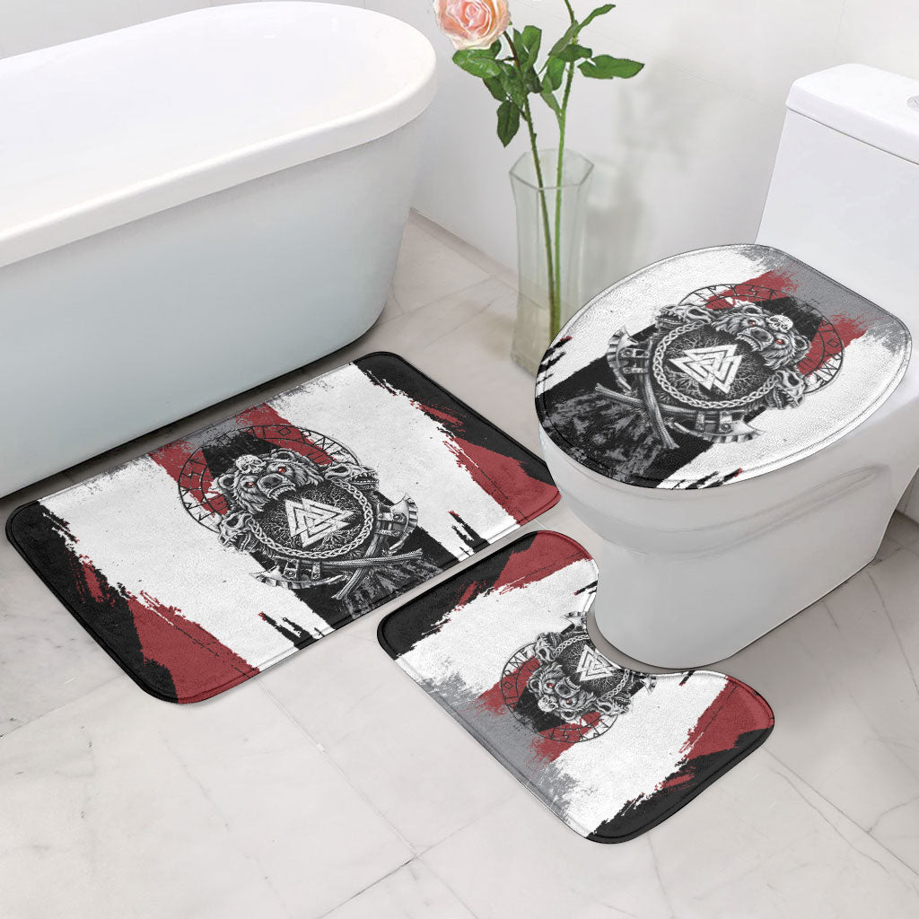 Viking Berserker Bear Valknut Vegvisir Bathroom Set Nordic Runic Warrior Engraving Style