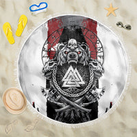 Viking Berserker Bear Valknut Vegvisir Beach Blanket Nordic Runic Warrior Engraving Style