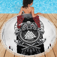 Viking Berserker Bear Valknut Vegvisir Beach Blanket Nordic Runic Warrior Engraving Style
