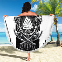 Viking Berserker Bear Valknut Vegvisir Beach Blanket Nordic Runic Warrior Engraving Style