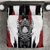 Viking Berserker Bear Valknut Vegvisir Bedding Set Nordic Runic Warrior Engraving Style