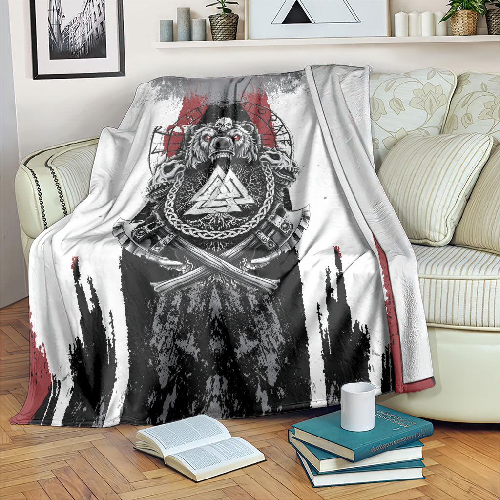 Viking Berserker Bear Valknut Vegvisir Blanket Nordic Runic Warrior Engraving Style