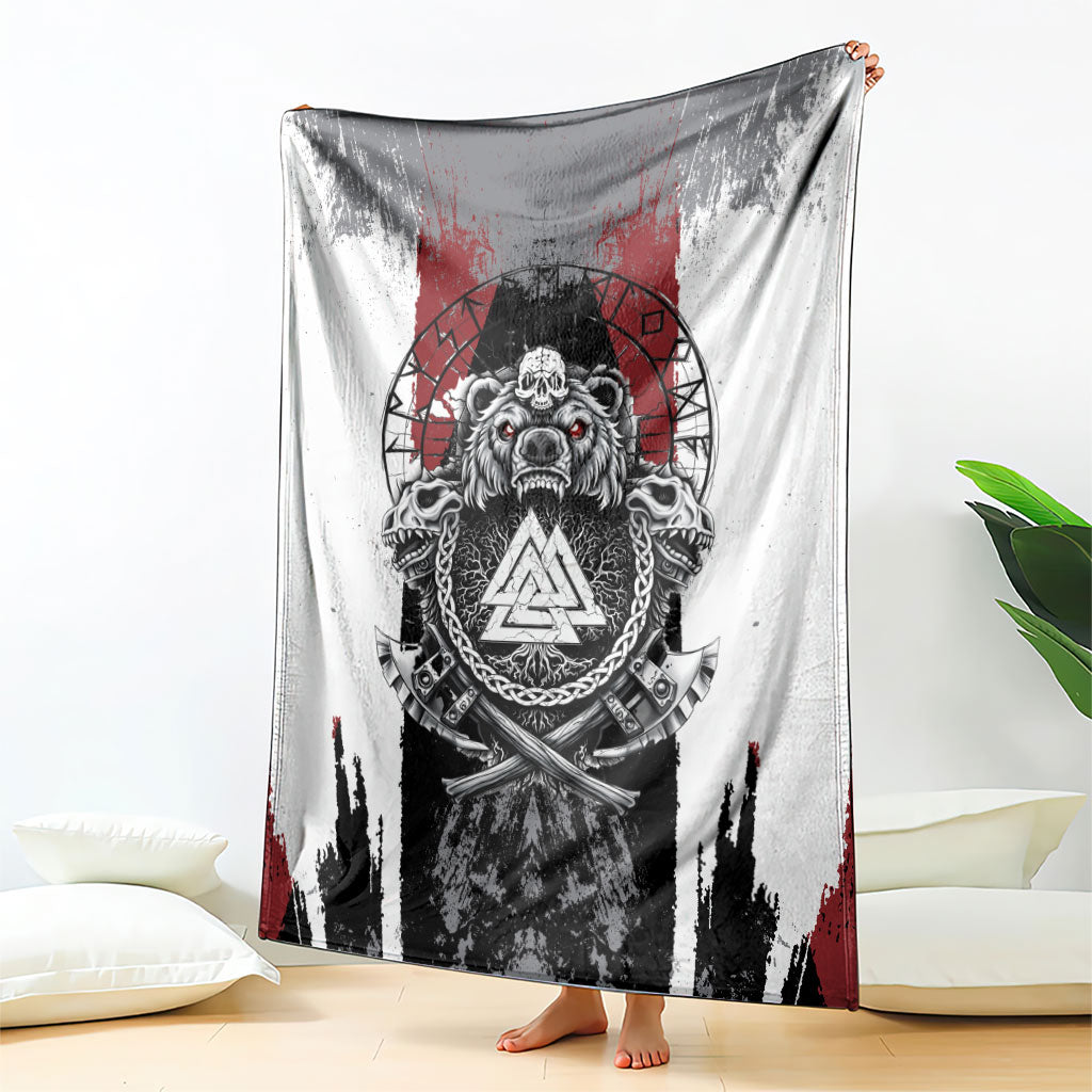 Viking Berserker Bear Valknut Vegvisir Blanket Nordic Runic Warrior Engraving Style