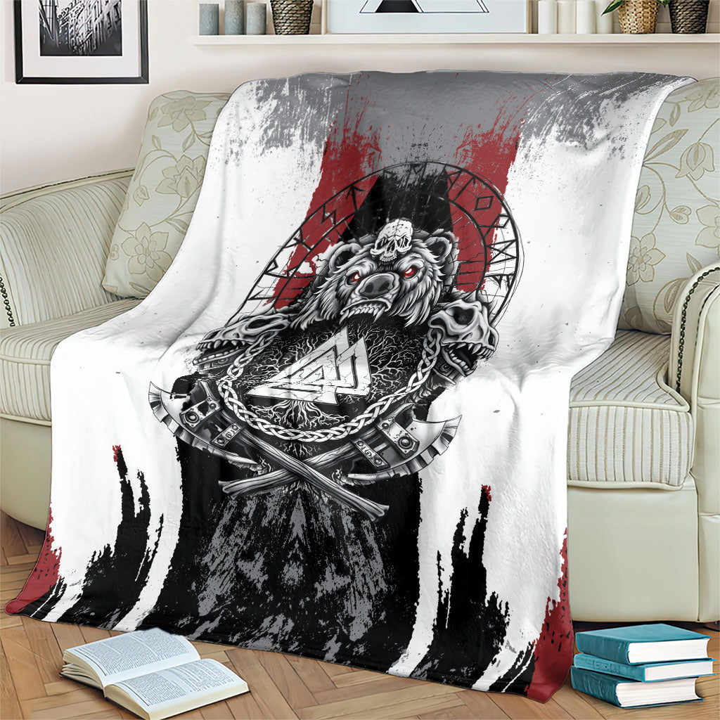 Viking Berserker Bear Valknut Vegvisir Blanket Nordic Runic Warrior Engraving Style