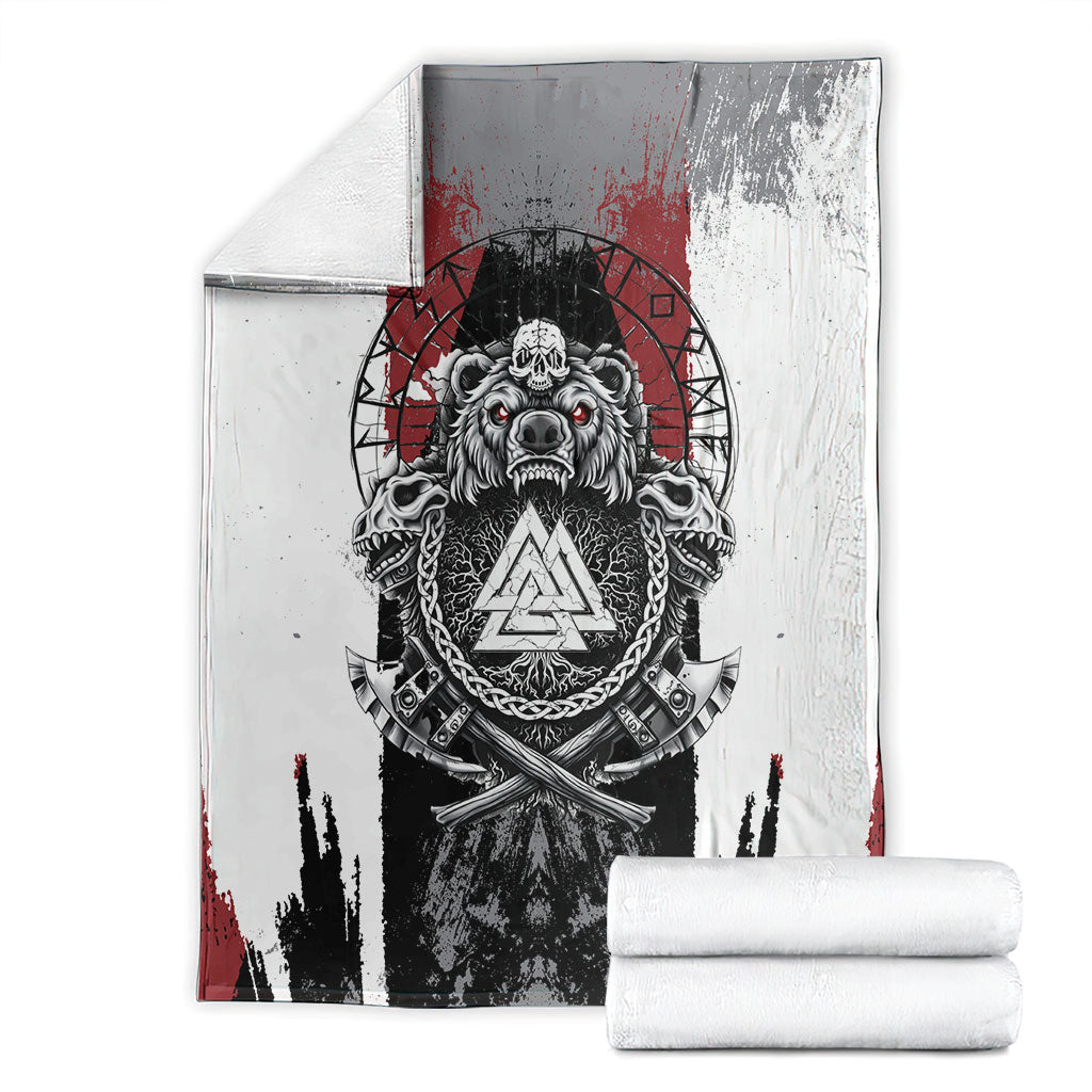 Viking Berserker Bear Valknut Vegvisir Blanket Nordic Runic Warrior Engraving Style