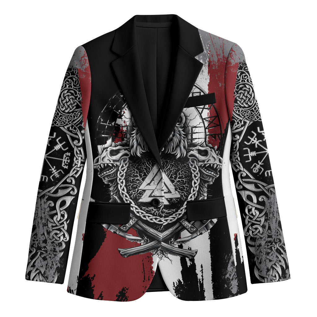 Viking Berserker Bear Valknut Vegvisir Blazer Nordic Runic Warrior Engraving Style