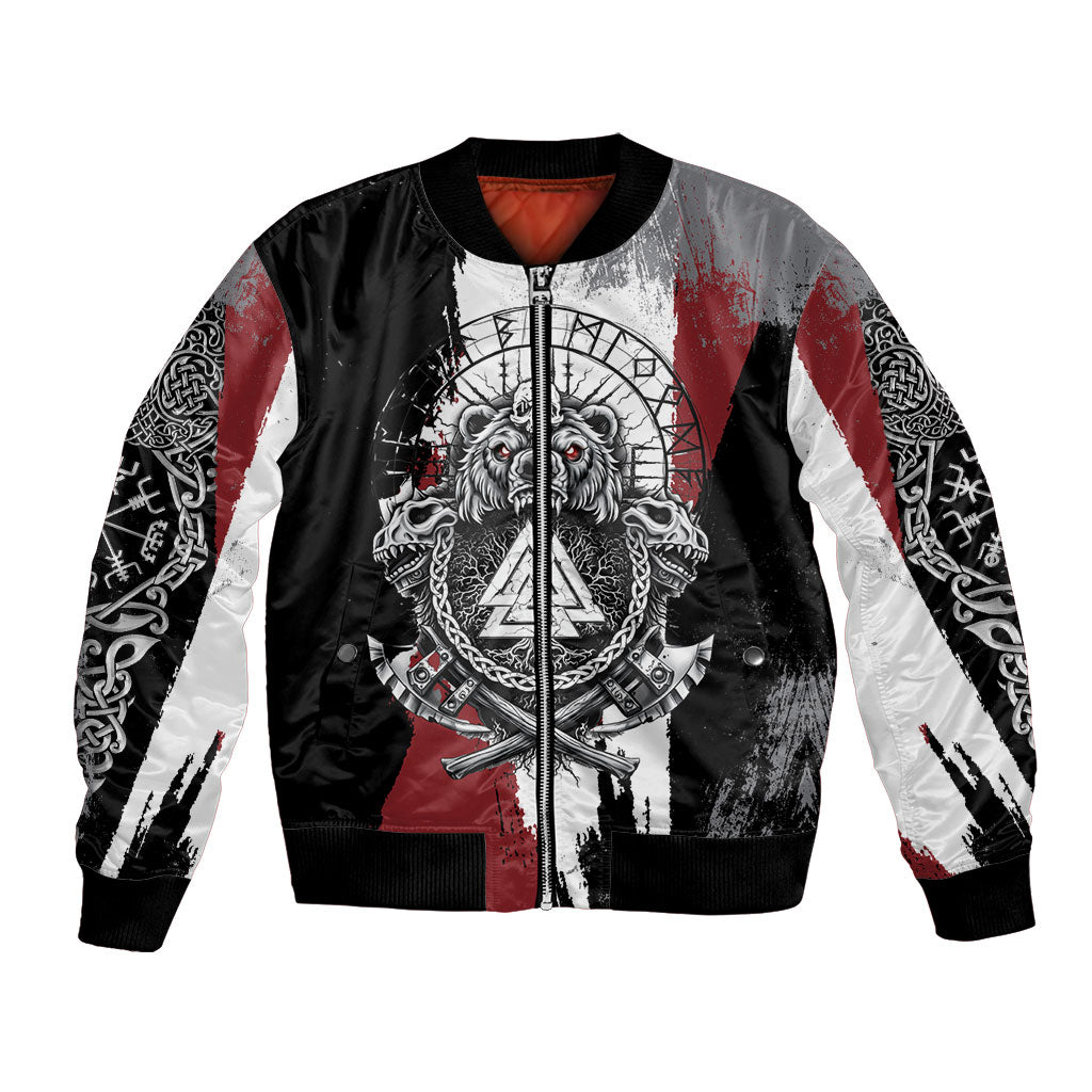 Viking Berserker Bear Valknut Vegvisir Bomber Jacket Nordic Runic Warrior Engraving Style