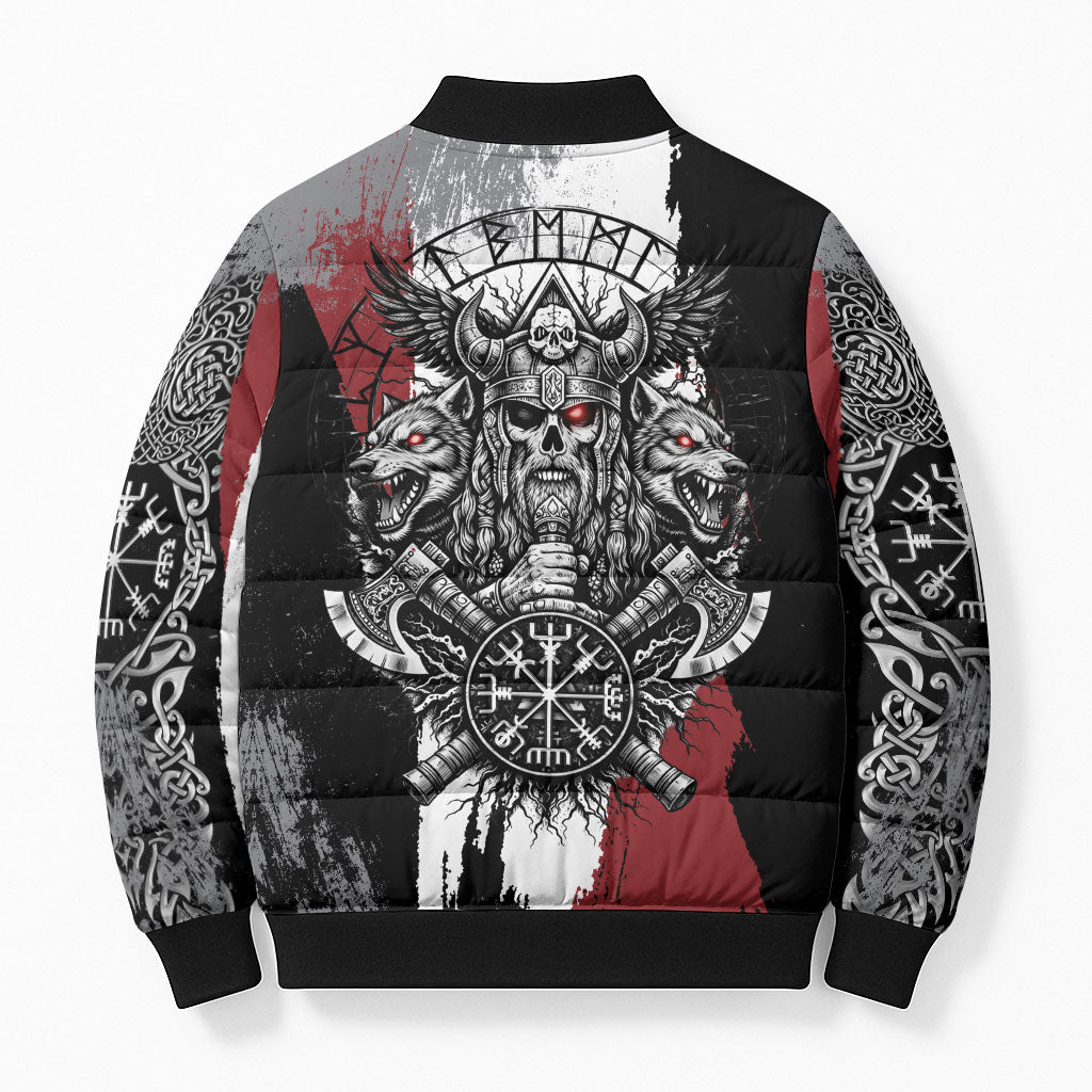 Viking Berserker Bear Valknut Vegvisir Bomber Puffer Jacket Nordic Runic Warrior Engraving Style