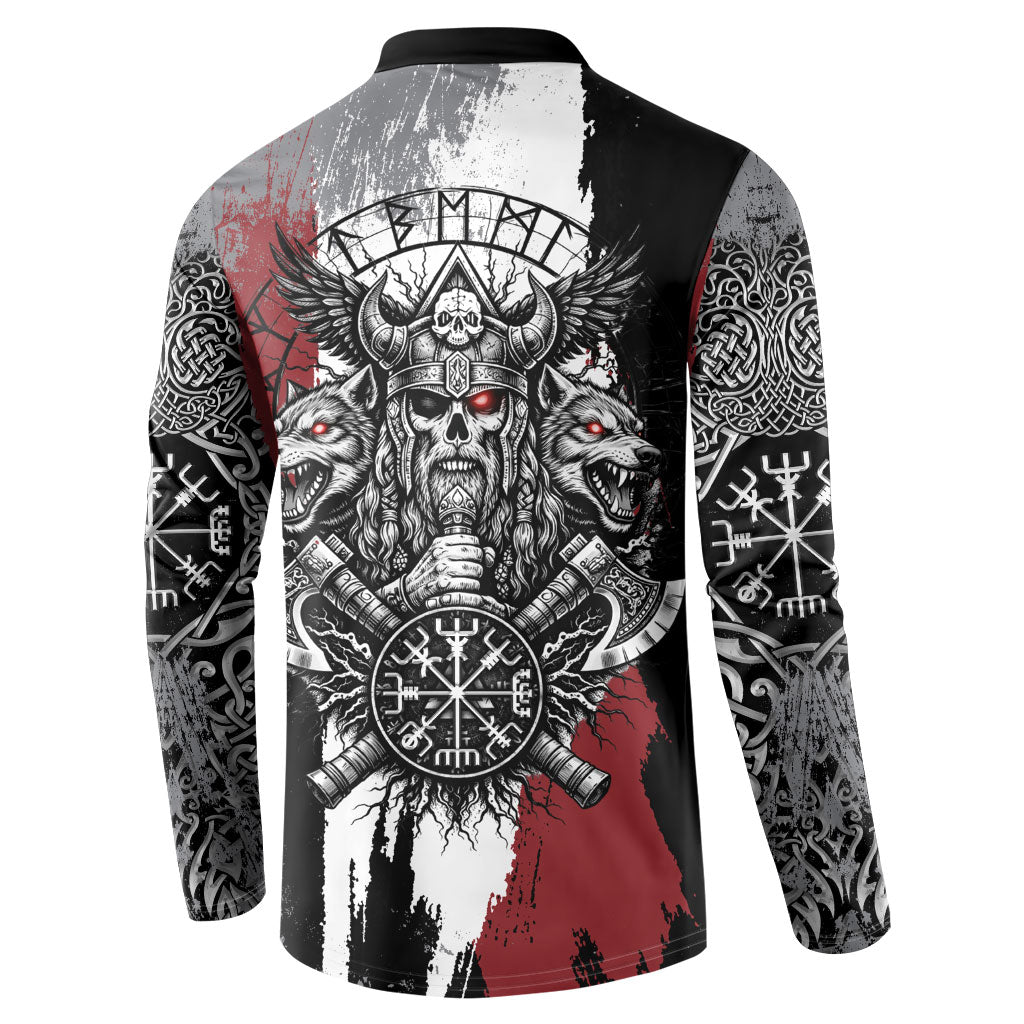 Viking Berserker Bear Valknut Vegvisir Button Sweatshirt Nordic Runic Warrior Engraving Style