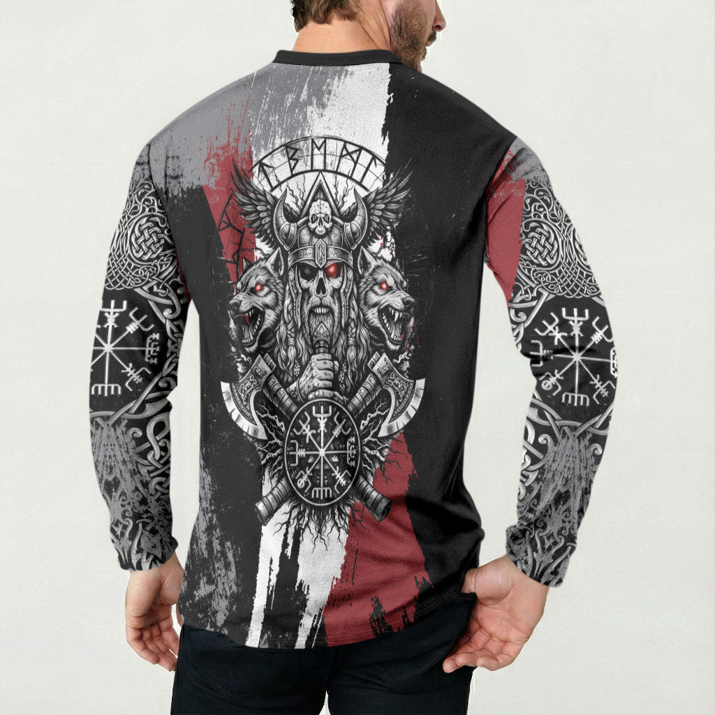 Viking Berserker Bear Valknut Vegvisir Button Sweatshirt Nordic Runic Warrior Engraving Style