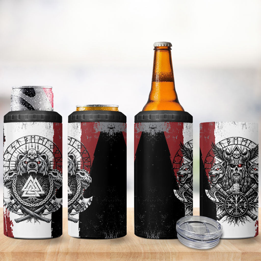 Viking Berserker Bear Valknut Vegvisir 4 in 1 Can Cooler Tumbler Nordic Runic Warrior Engraving Style