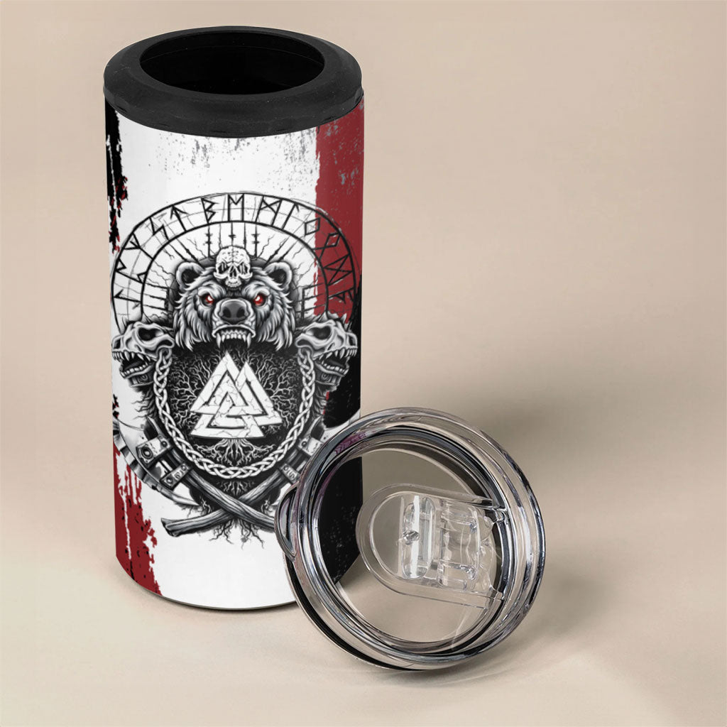 Viking Berserker Bear Valknut Vegvisir 4 in 1 Can Cooler Tumbler Nordic Runic Warrior Engraving Style