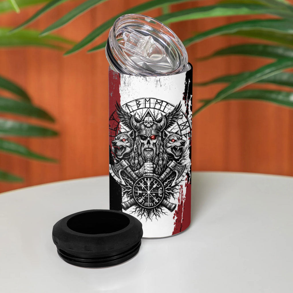 Viking Berserker Bear Valknut Vegvisir 4 in 1 Can Cooler Tumbler Nordic Runic Warrior Engraving Style
