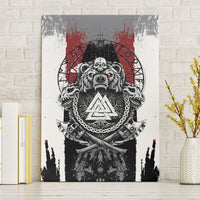 Viking Berserker Bear Valknut Vegvisir Canvas Wall Art Nordic Runic Warrior Engraving Style