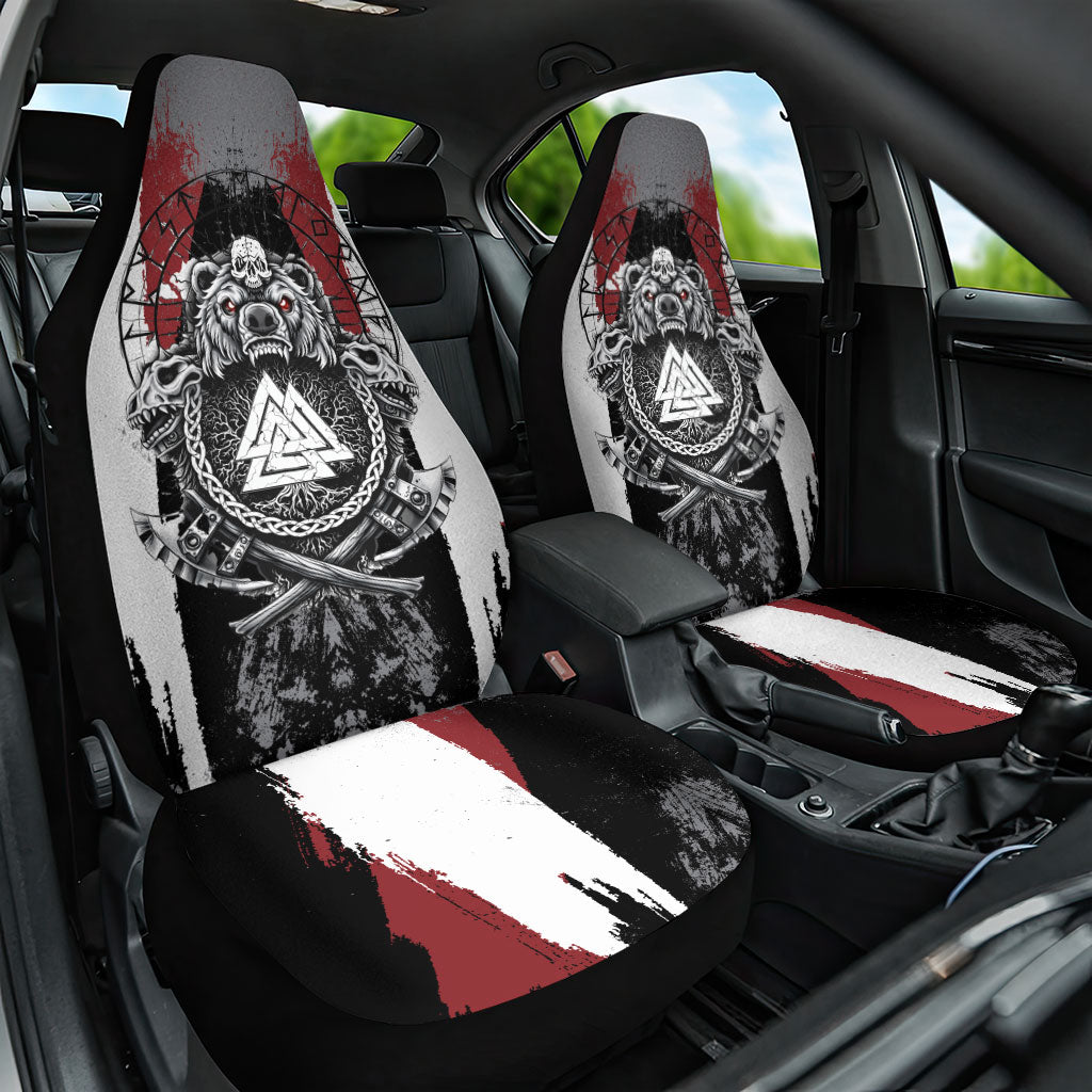 Viking Berserker Bear Valknut Vegvisir Car Seat Cover Nordic Runic Warrior Engraving Style