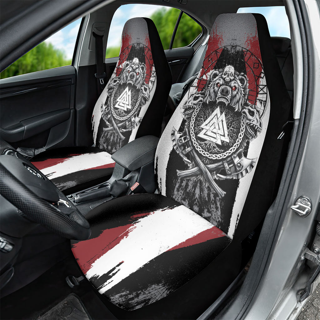 Viking Berserker Bear Valknut Vegvisir Car Seat Cover Nordic Runic Warrior Engraving Style
