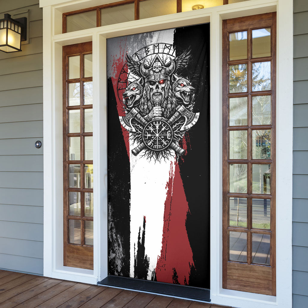 Viking Berserker Bear Valknut Vegvisir Door Cover Nordic Runic Warrior Engraving Style